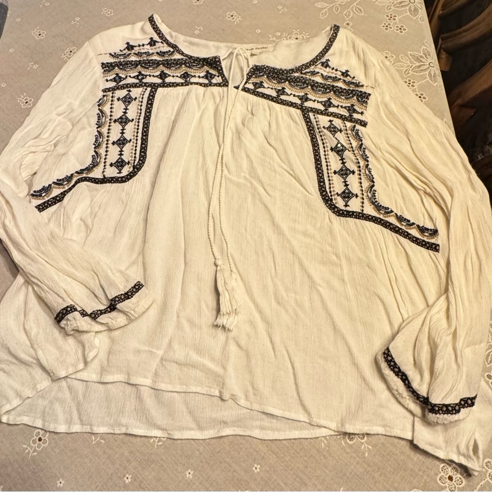 Stevie Hender Cream Blouse with Black Embroidery